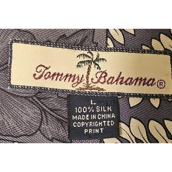 Tommy Bahama L Hawaian Shirt Blue Gray Floral Flower Button Down  Silk Mens - Picture 3 of 5